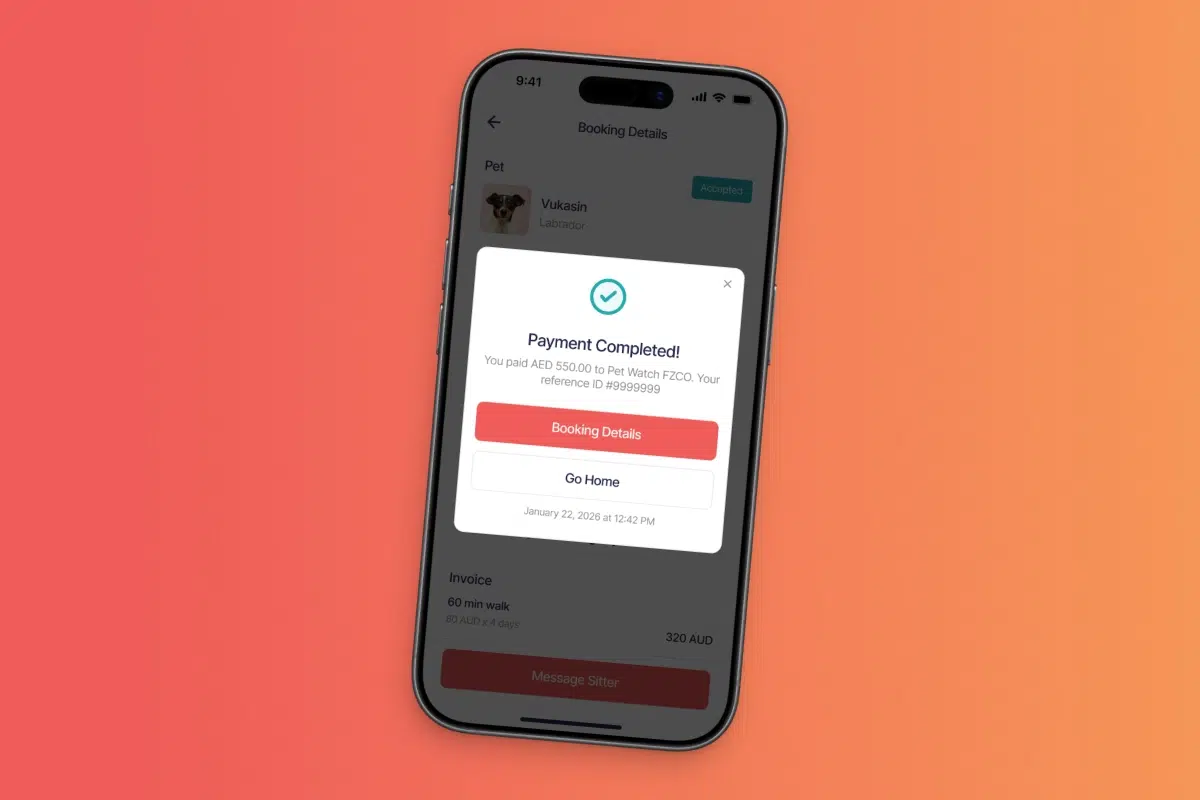 Business Payments in Pet Watch payment completed